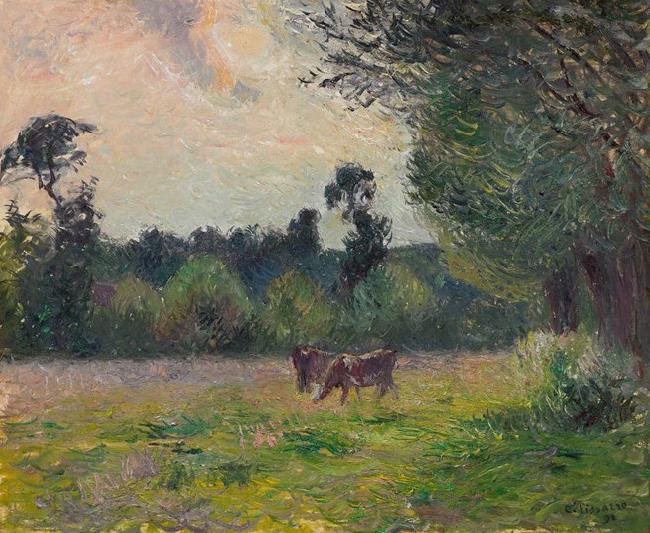 Camille Pissarro Vaches dans un pre, soleil couchant oil painting picture